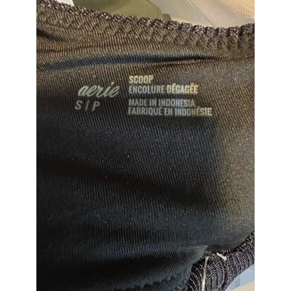 NWT Aerie Women's Ribbed Shimmer Banded Wide Strap Scoop Bikini Top True Black S - Picture 9 of 11